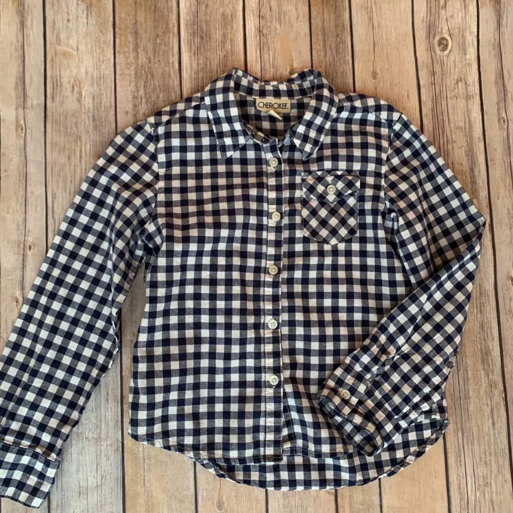 Navy gingham plaid button down
